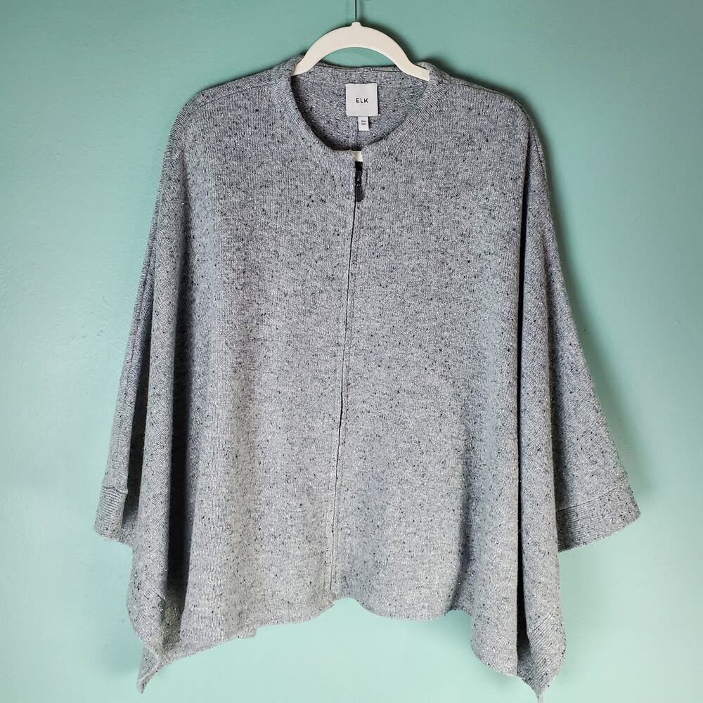 Elk Womens Gray Speckled Full Zip Plush Knit Emmah Poncho Size One Size